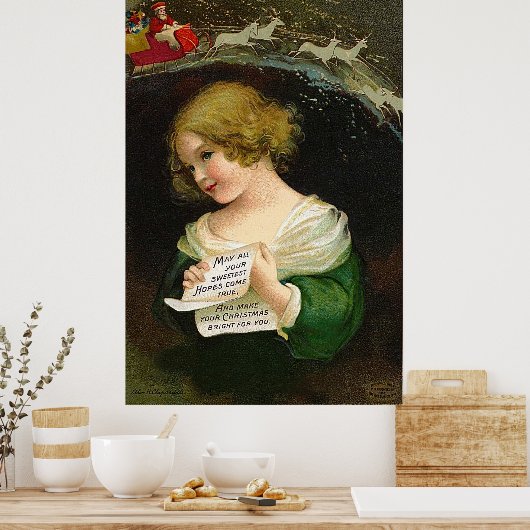 Ellen H. Clapsaddle - Weihnachtsmädchen mit Brief Poster (Küche)