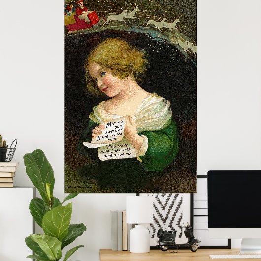 Ellen H. Clapsaddle - Weihnachtsmädchen mit Brief Poster (Heimbüro)