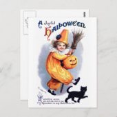 Ellen H. Sattel: Halloween Harlequin mit Cat Postkarte (Vorne/Hinten)