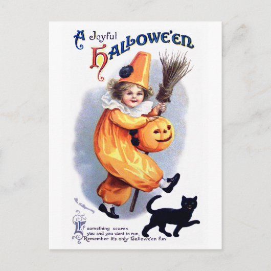 Ellen H. Sattel: Halloween Harlequin mit Cat Postkarte (Vorderseite)
