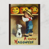 Ellen H. Sattel: Junge, Hund und Jack O'Lanterns Postkarte (Vorderseite)