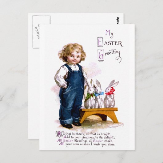 Ellen H. Sattel: Kind mit Baumstämmen Postkarte (Vorne/Hinten)