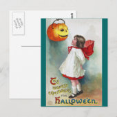 Ellen H. Sattel: Mädchen mit Jack O'Lantern Postkarte (Vorne/Hinten)