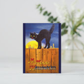 Ellen H. Sattel: Schwarze Katze auf einem Zaun Postkarte (Stehend Vorderseite)