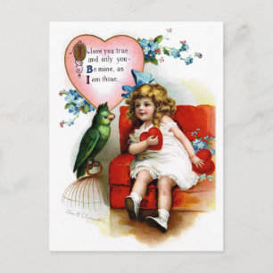 Ellen H. Sattel: Valentine Girl mit Parrot Feiertagspostkarte