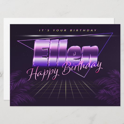 Ellen Name Vorname lila retro Karte Geburtstag (Vorne/Hinten)