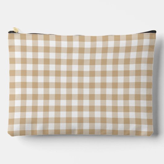 Ellenbeige-weißes Gingham-Karo Zubehörtasche (Vorderseite)