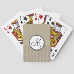 Ellenblumen-Muster & Streifen mit Monogramm in Tan Spielkarten