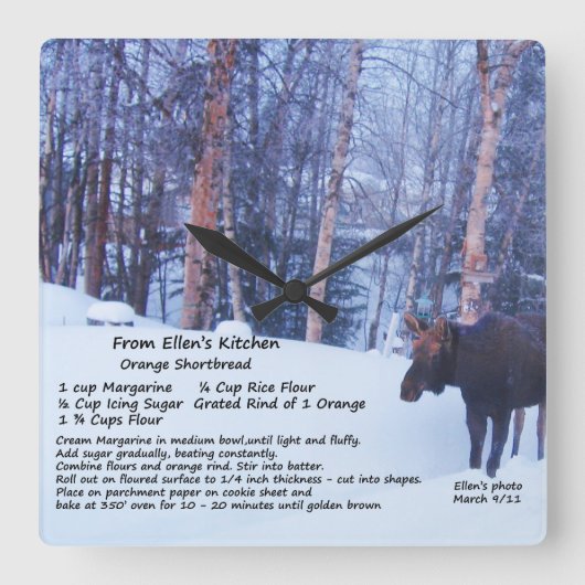 Ellen's Kitchen Moose Wall Clock Quadratische Wanduhr (Vorderseite)