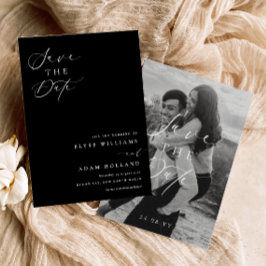 Ellesmere Black Minimalistisch Wedding Save the Da Einladung