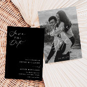 Ellesmere Black Minimalistisch Wedding Save the Da Einladung