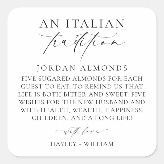 Ellesmere Eine italienische Tradition Sugared Mand Quadratischer Aufkleber (Vorderseite)