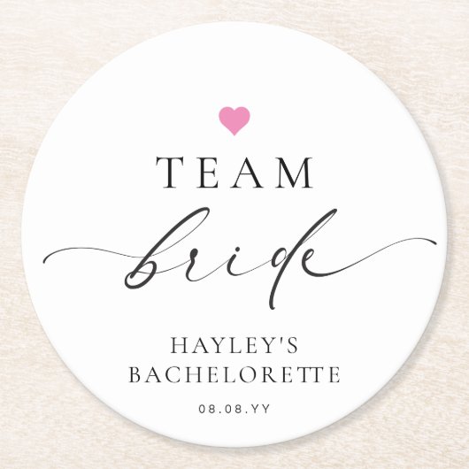 Ellesmere Minimalistisch Team Bride Bachelorette Runder Pappuntersetzer (Vorderseite)