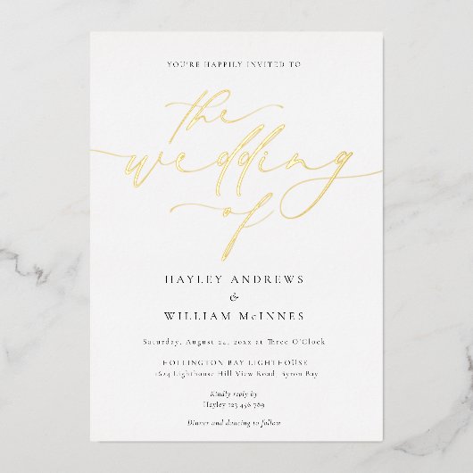 Ellesmere Minimalistisch Wedding and Details Folieneinladung (Vorderseite)