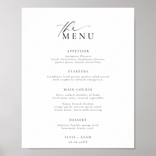 Ellesmere Minimalistisch Wedding Menu Poster (Vorne)