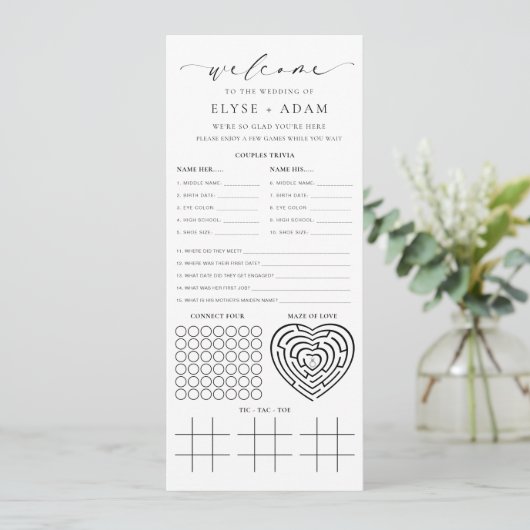 Ellesmere Minimalistisch Wedding Quiz und Einladung (Stehend Vorderseite)