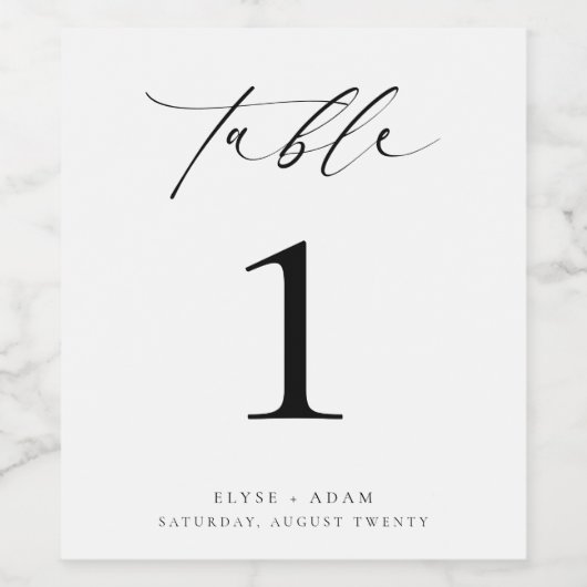 Ellesmere Minimalistisch Wedding Tischnummer Weinetikett (Einzelnes Label)