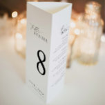 Ellesmere Minimalistische Dreisfalten-Hochzeitsmen Poster<br><div class="desc">Dieses Menü dient als doppelte Funktion, sowohl als Tischnummer als auch als Menüanzeige. Dank seines vielseitigen Designs kann man die Tischnummer leicht hervorheben und gleichzeitig viel Platz für das Abendessen und die Getränkekarte bieten. Nach dem Druck die Seite in drei Abschnitte einteilen und die Dreiecksform entweder mit einer Leimlinie oder...</div>