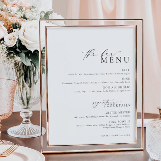 Ellesmere Modern Minimal Das Bar Menu-Zeichen Poster