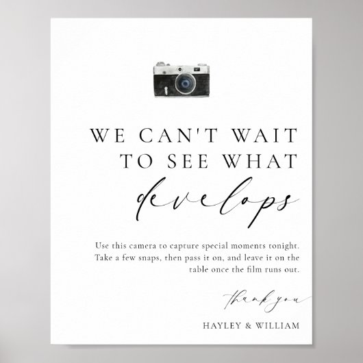 Ellesmere Moderne Minimal Disposable Camera Weddin Poster (Vorne)