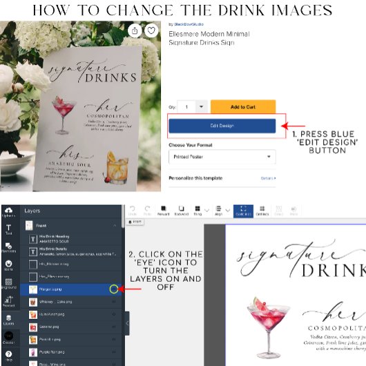 Ellesmere Moderne Minimal Signature Drinks Zeichen Fotoplatte