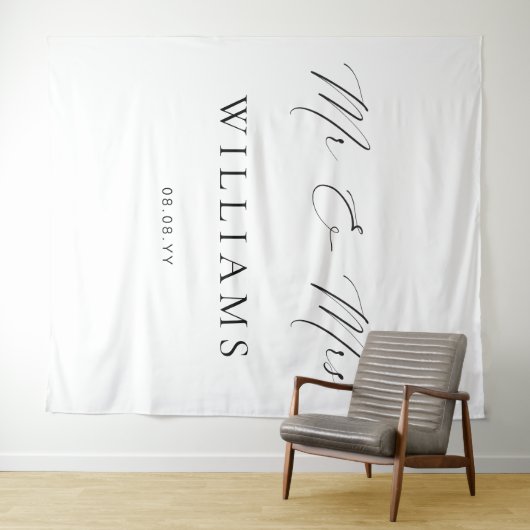 Ellesmere Mr. and Mrs Wedding Backdrop Wandteppich (Beispiel (Horizontal))