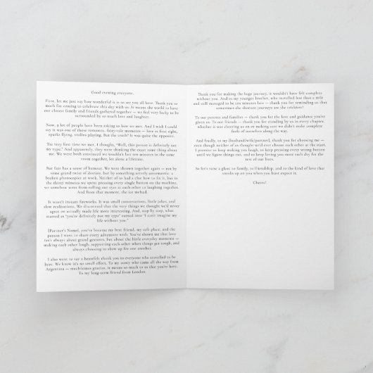 Ellesmere Mutter der Braut Hochzeitrede Karte (Innenseite)