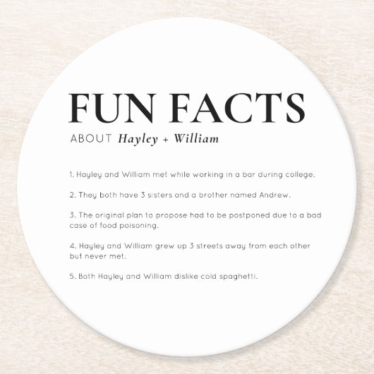 Ellesmere Wedding Fun Fakten Runder Pappuntersetzer (Vorderseite)
