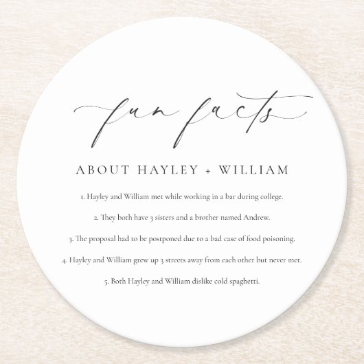 Ellesmere Wedding Fun Fakten Runder Pappuntersetzer (Vorderseite)