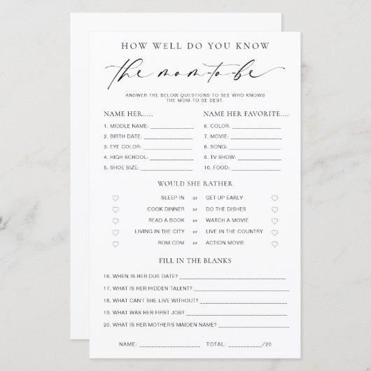 Ellesmere Wie gut kennen Sie das Mama-to-be-Spiel (Vorne/Hinten)