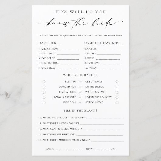 Ellesmere Wie gut kennst du das Bride-Spiel (Vorderseite)