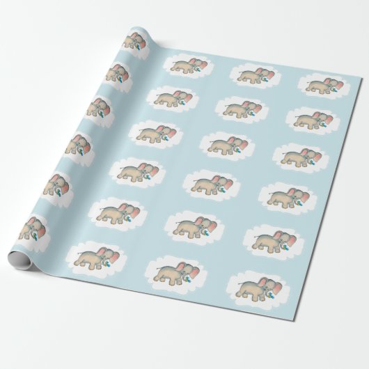 Ellie Elephant und der Bluebird auf Blue Geschenkpapier (Ungerollt)