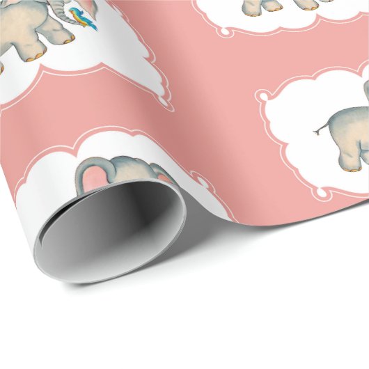 Ellie Elephant und der Bluebird auf Rosa Geschenkpapier (Rolleneckpunkt)