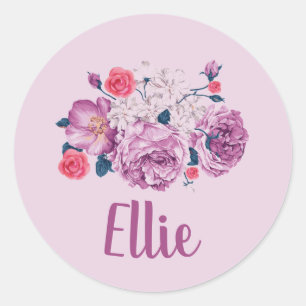 Ellie Name Floral Custom Vintag Blume Pink Girl Runder Aufkleber