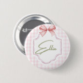 Ellie Personalisiert Pink Bow & Gingham Print Button (Vorne & Hinten)