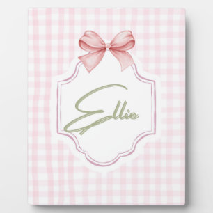 Ellie Personalisiert Pink Bow & Gingham Print Fotoplatte