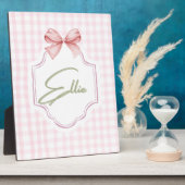Ellie Personalisiert Pink Bow & Gingham Print Fotoplatte (Seite)
