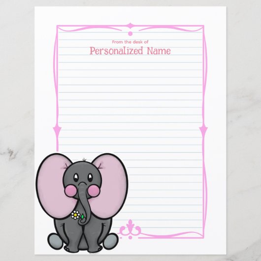 Ellie Phant Pink Lined Paper Sheet (Vorderseite)