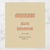 ELLIE Retro Moderne Typografie "Cheers"! Hochzeit Weinetikett (Einzelnes Label)