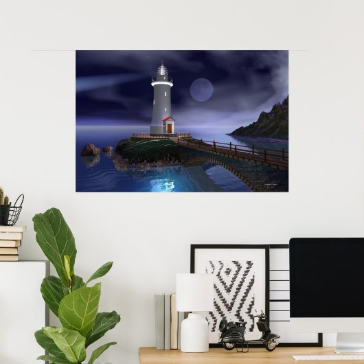 Elliot Key Lighthouse - Vollmond Poster (Heimbüro)