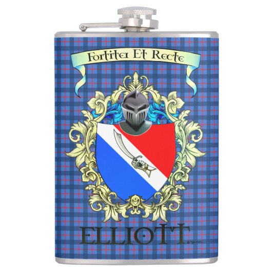 Elliott Tartan und Wappen Flachmann (Vorderseite)