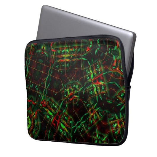 Elliptisch zerstört, glanzgrüne bis rote Linien Laptopschutzhülle (Vorderseite Links)
