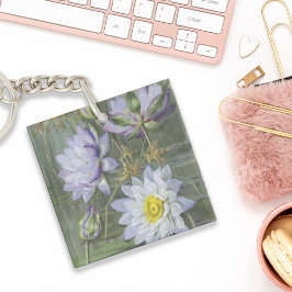 Ellis Rowan Blue White Water Lily Vintage Blume Schlüsselanhänger