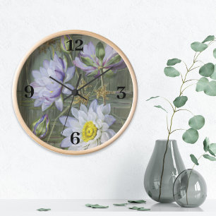 Ellis Rowan Blue White Water Lily Vintage Blume Uhr