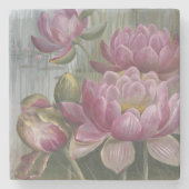 Ellis Rowan Pink Water Lily Vintage Blume Steinuntersetzer (Vorderseite)