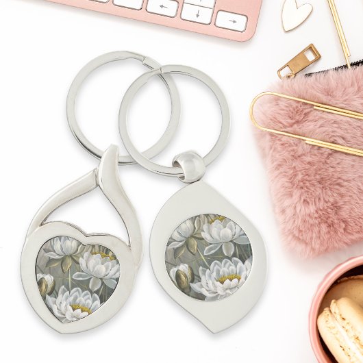 Ellis Rowan White Water Lily Vintage Blume Schlüsselanhänger