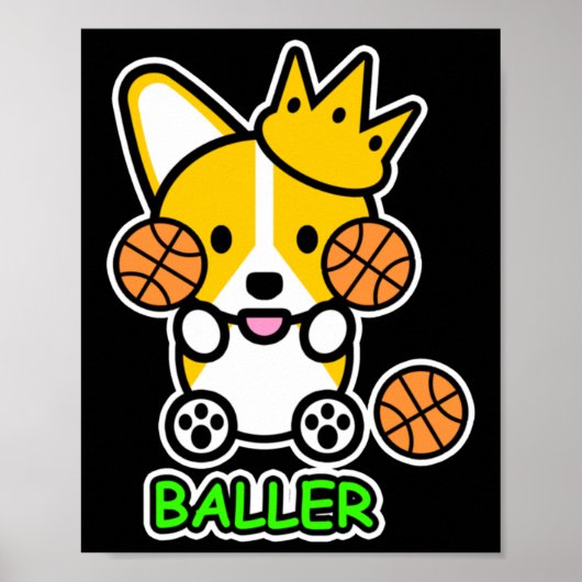 Ello Corgi Baller Basketball Niedlich Welsh Corgi Poster (Vorne)