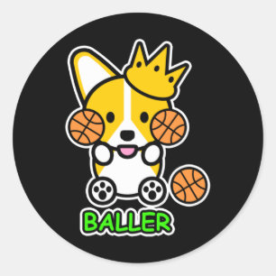 Ello Corgi Baller Basketball Niedlich Welsh Corgi  Runder Aufkleber