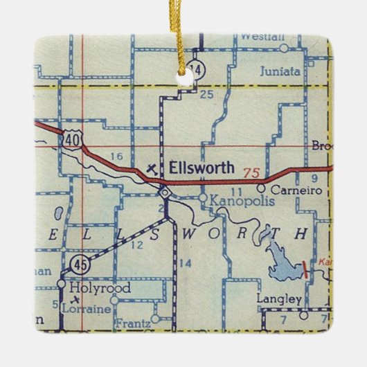 Ellsworth KS Vintage Karte Keramikornament (Vorderseite)