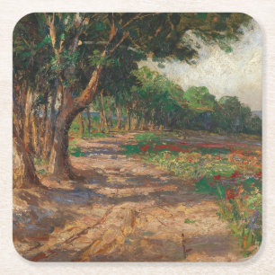 Elm gesäumte Promenade in Euxinograd Rechteckiger Pappuntersetzer